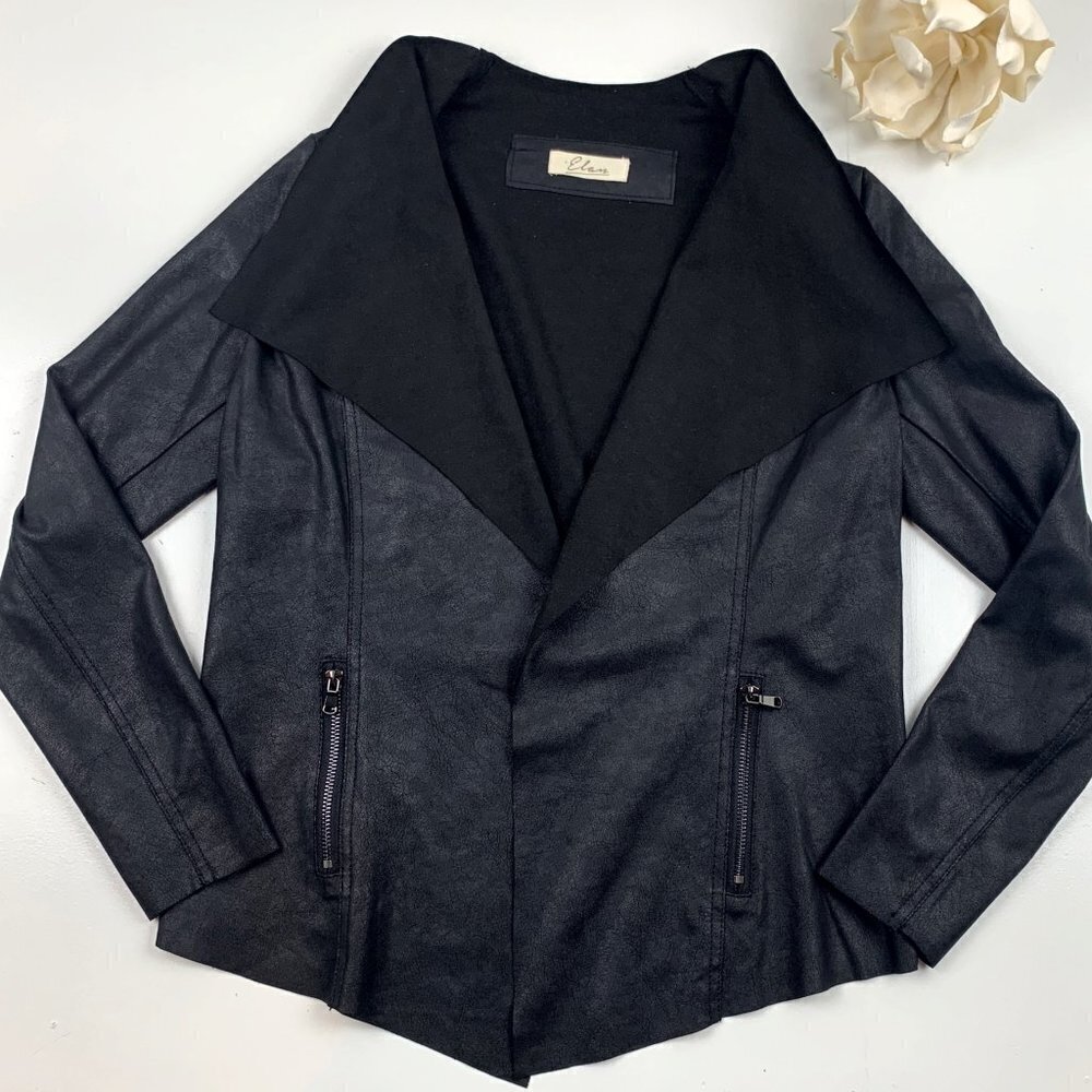 Elan Faux/Vegan Leather Open Front Asymmetrical Moto Jacket Women's Size Small